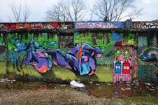836511 Afbeelding van graffiti op de Vrije Graffiti Plek Utrecht Centraal (terrein van het voormalige ...